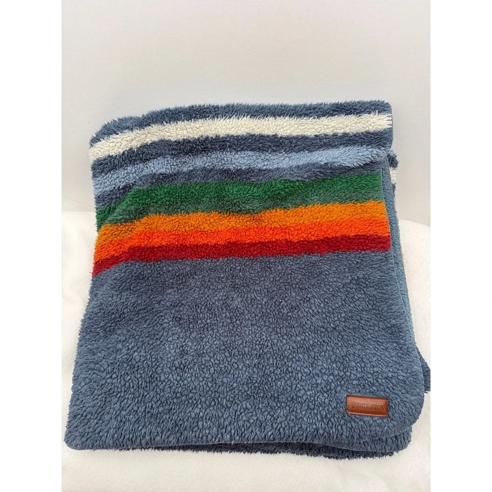 Pendleton Sherpa Fleece Blanket Blue Striped 63